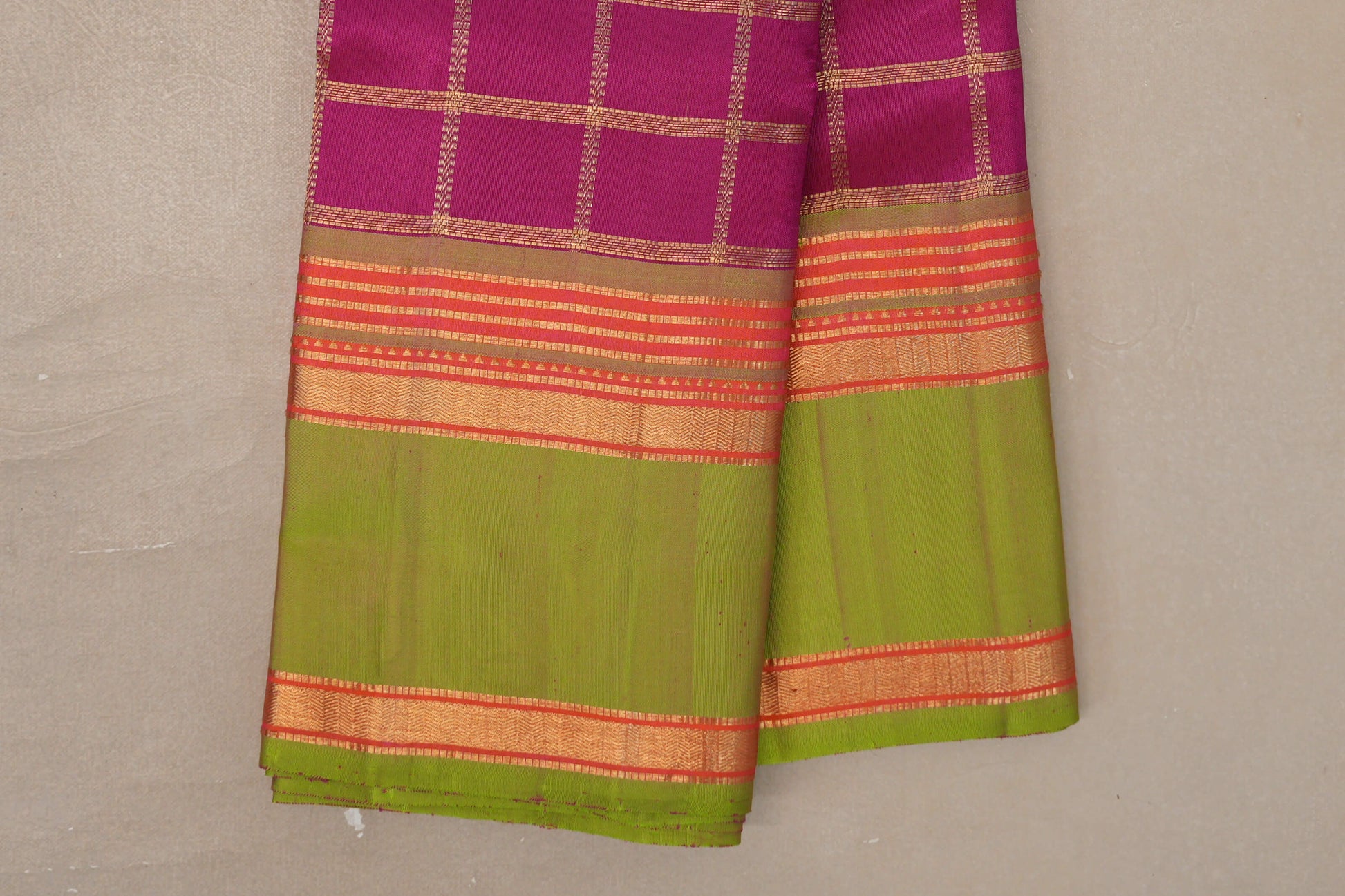 Bright Magenta Pink Vintage Kanjivaram Silk Sareeborder zoom