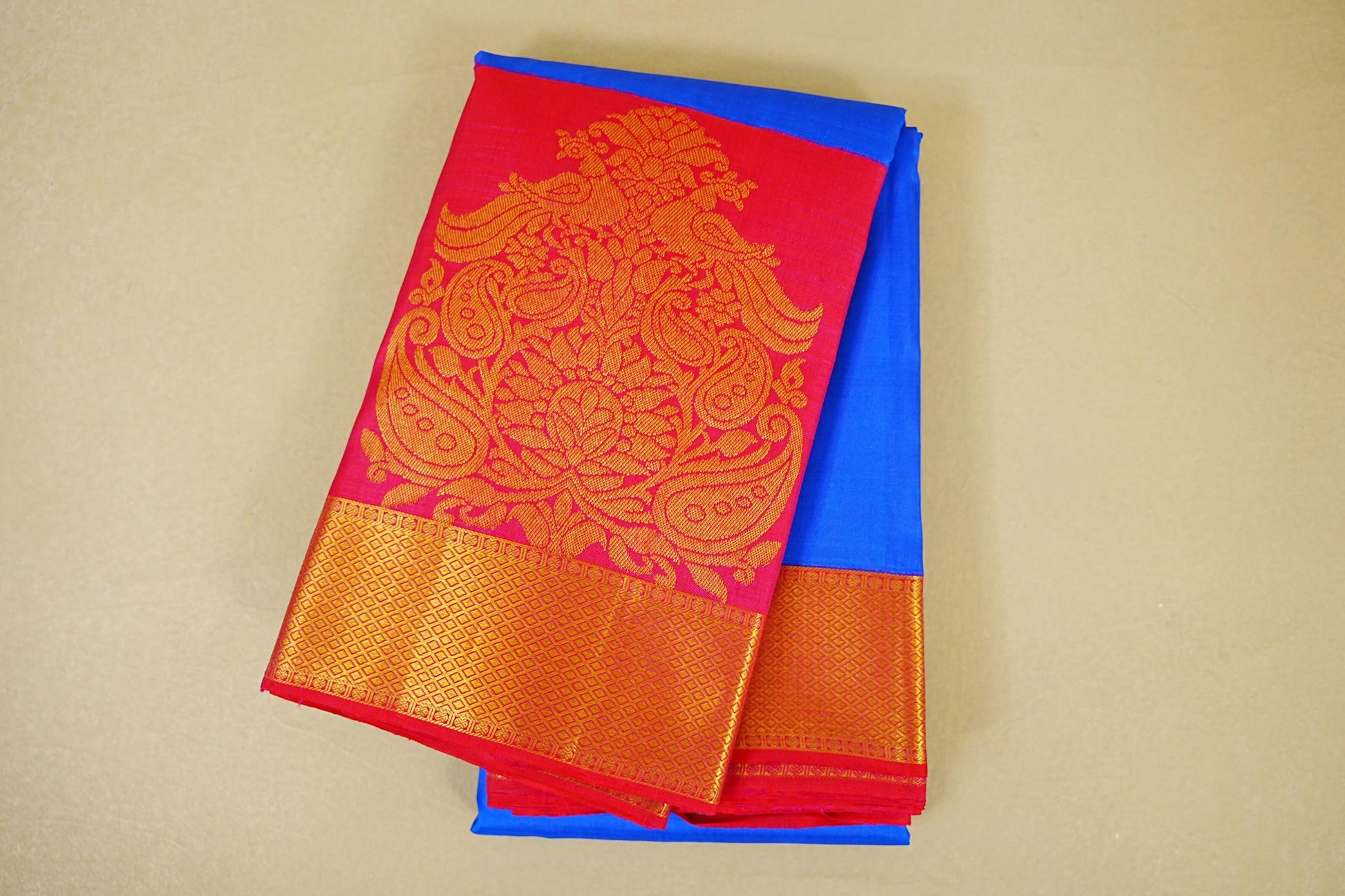 Folded Royal Blue Vintage Kanjivaram Silk Saree 