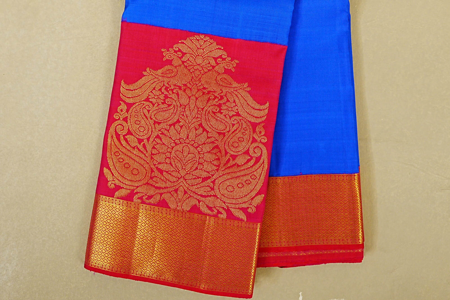 Royal Blue Vintage Kanjivaram Silk Saree  border zoom