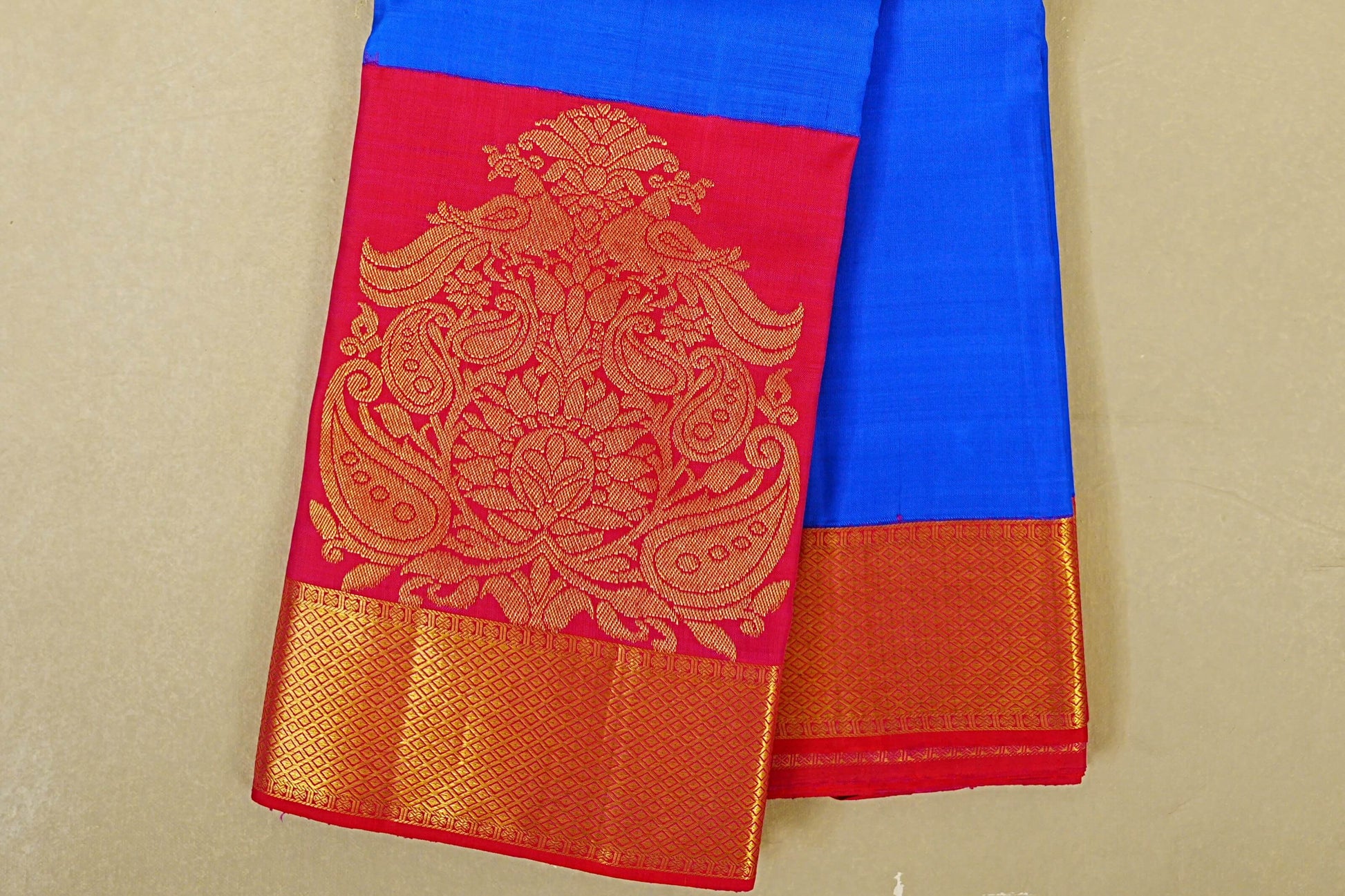 Royal Blue Vintage Kanjivaram Silk Saree  border zoom
