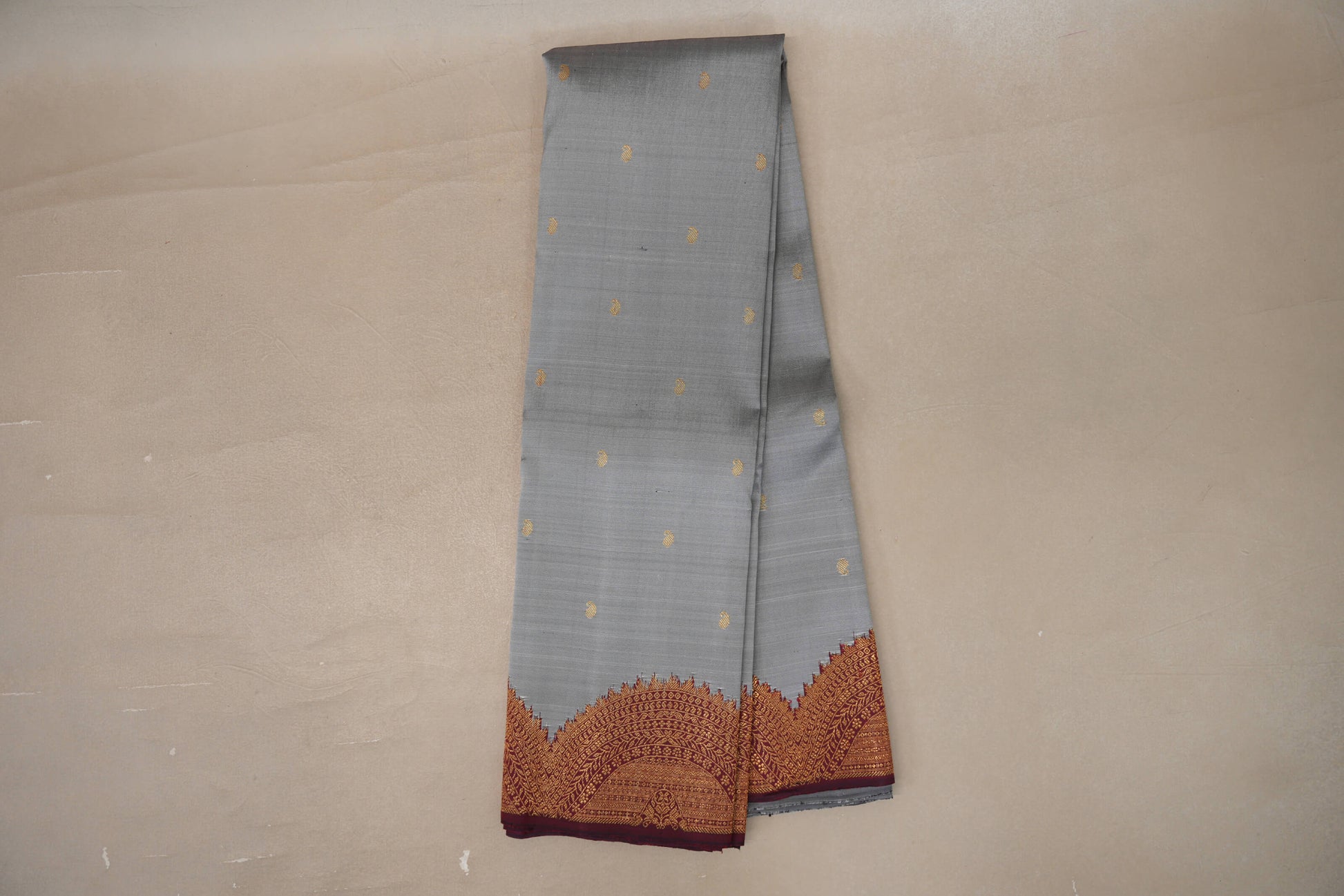Silver Grey with Deep Maroon Borders Vintage Kanjivaram Silk Saree online