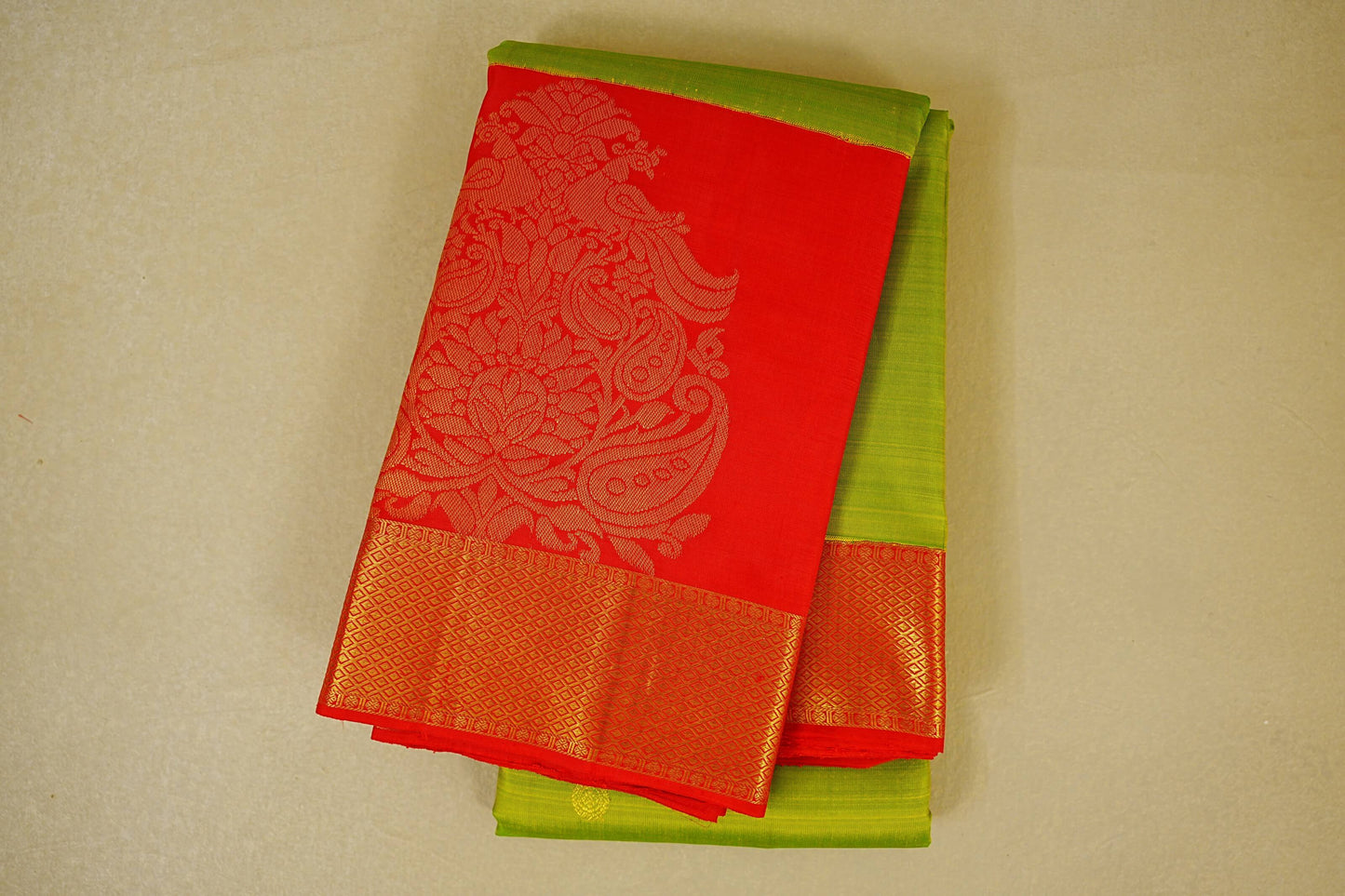 Parrot Green with Red Borders Vintage Kanjivaram Silk Saree by Shreenivas Silks PSSR018460