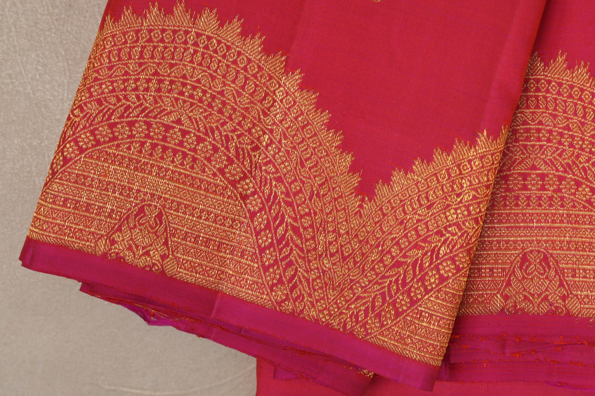 Orangish Pink Vintage Kanjivaram Silk Saree  border zoom