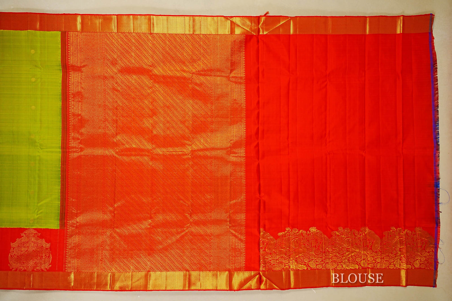 Parrot Green with Red Borders Vintage Kanjivaram Silk Saree by Shreenivas Silks PSSR018460