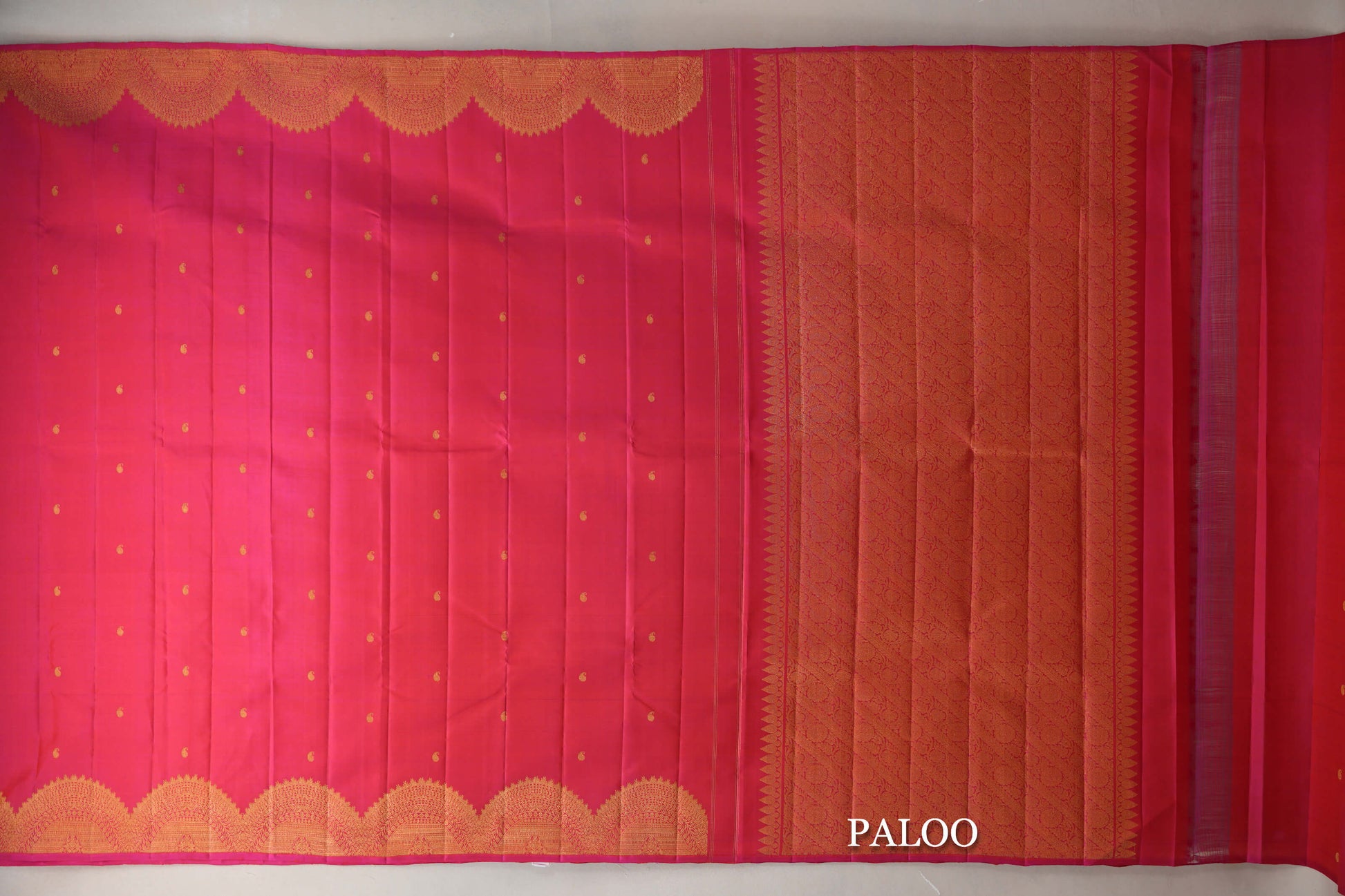 Orangish Pink Vintage Kanjivaram Silk Saree  paloo