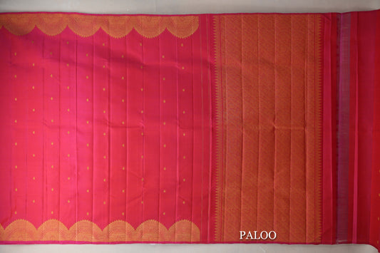 Orangish Pink Vintage Kanjivaram Silk Saree  paloo