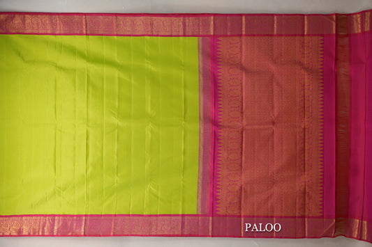 Parrot Green Vintage Kanjivaram Silk Saree paloo