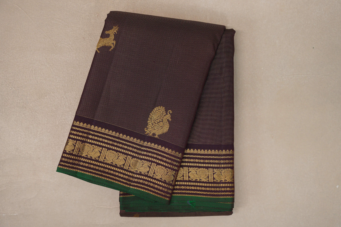 folded Deep plum Kanjivaram Silk Saree