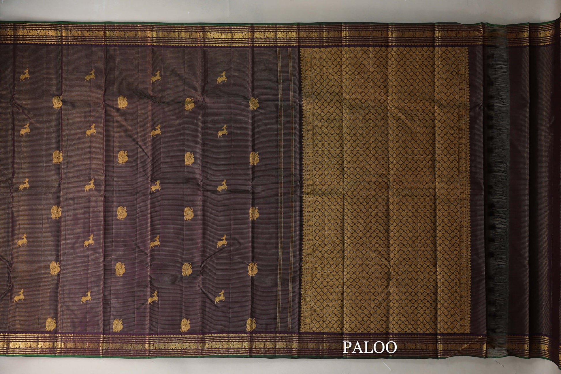 Deep plum Kanjivaram Silk Saree paloo