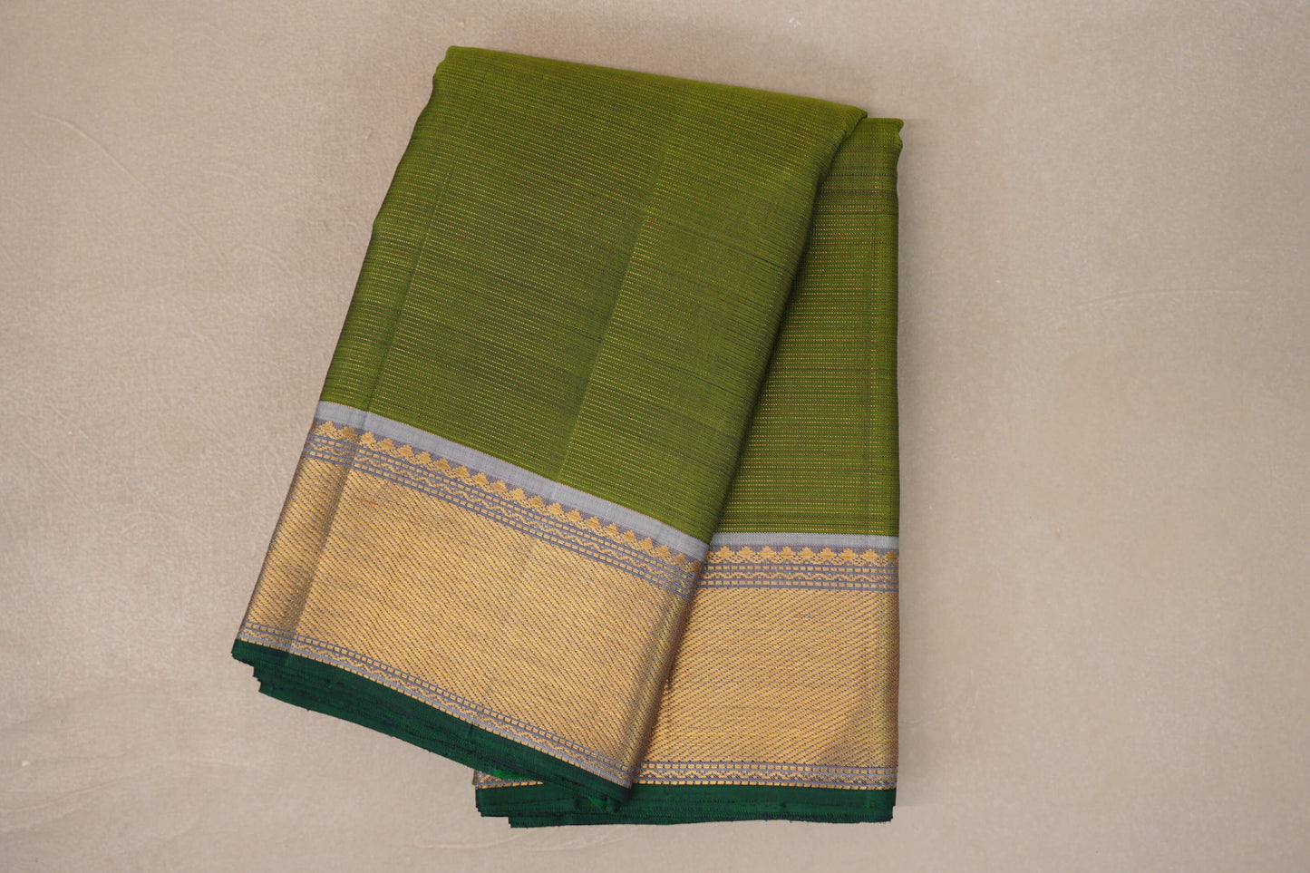 folded Olive Green Kanjivaram Silk Saree
