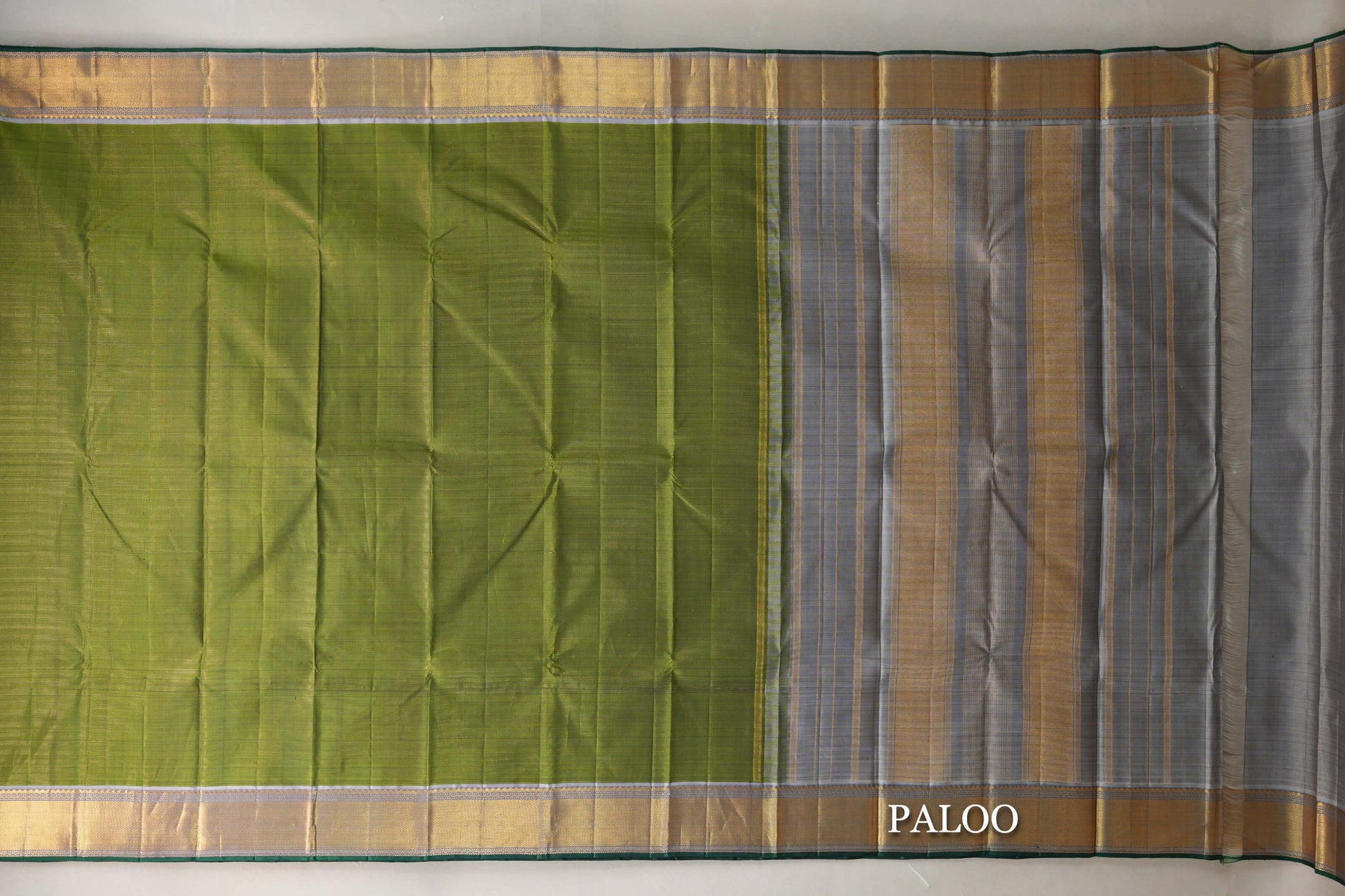Olive Green Kanjivaram Silk Saree paloo