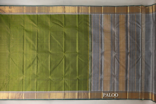 Olive Green Kanjivaram Silk Saree paloo