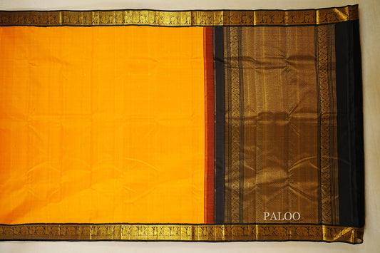 Deep Turmeric Yellow with Black Borders Vintage Kanjivaram Silk Saree paloo