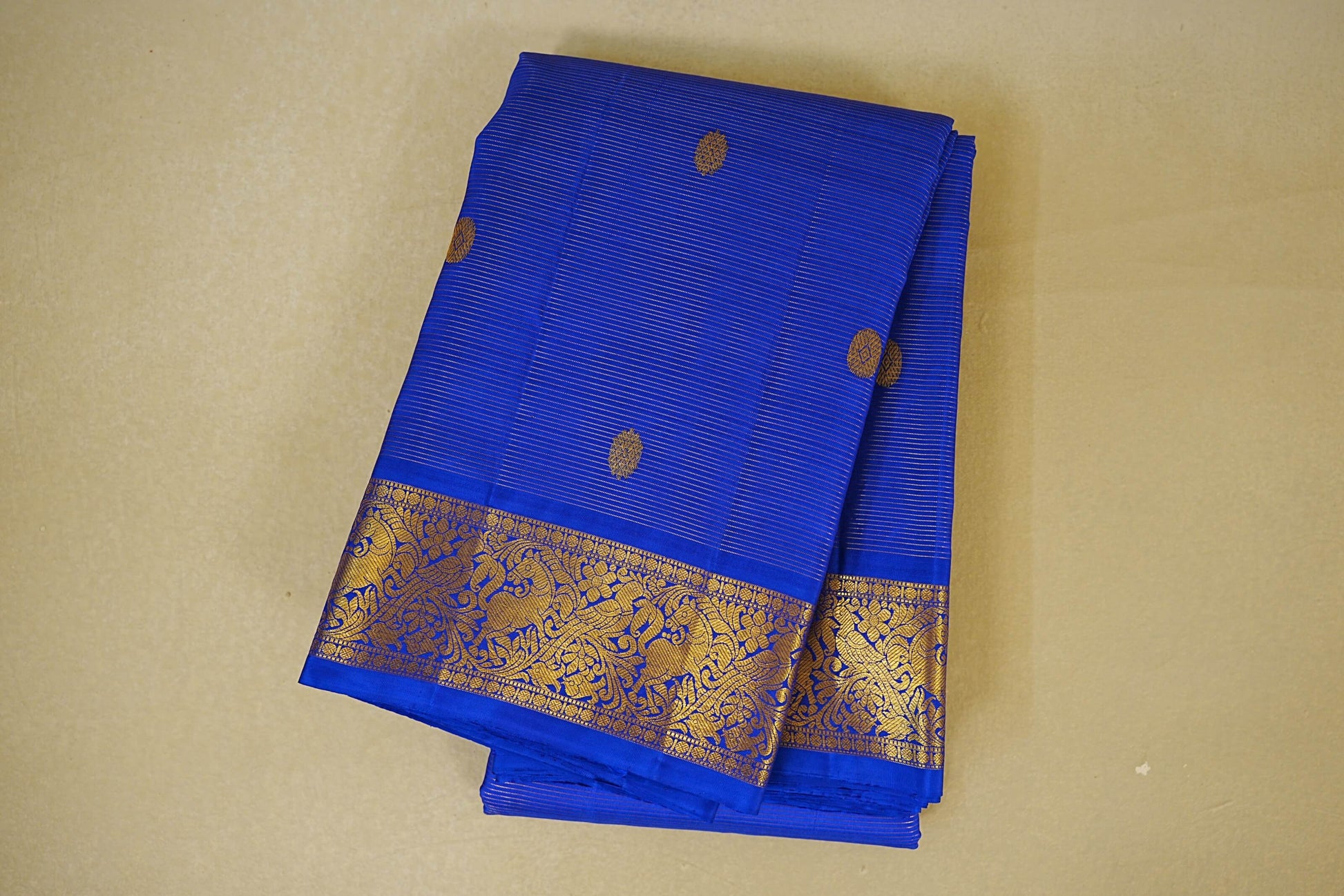 folded Royal Blue Vaira Oosi Vintage Kanjivaram Silk Saree
