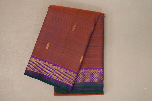 folded Dual Tone of Violet and Copper Brown Kanjivaram Silk Saree