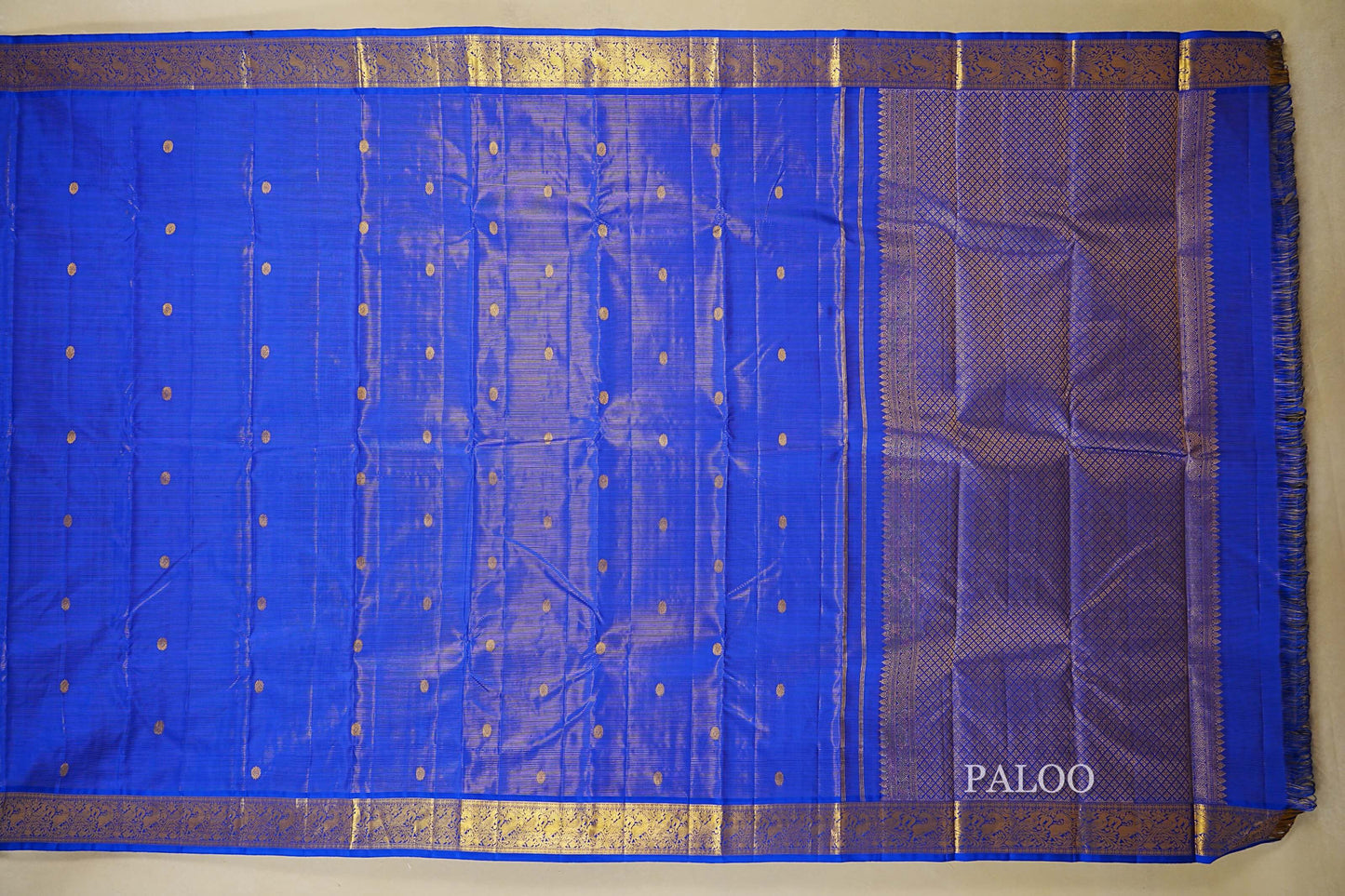 Royal Blue Vaira Oosi Vintage Kanjivaram Silk Saree paloo