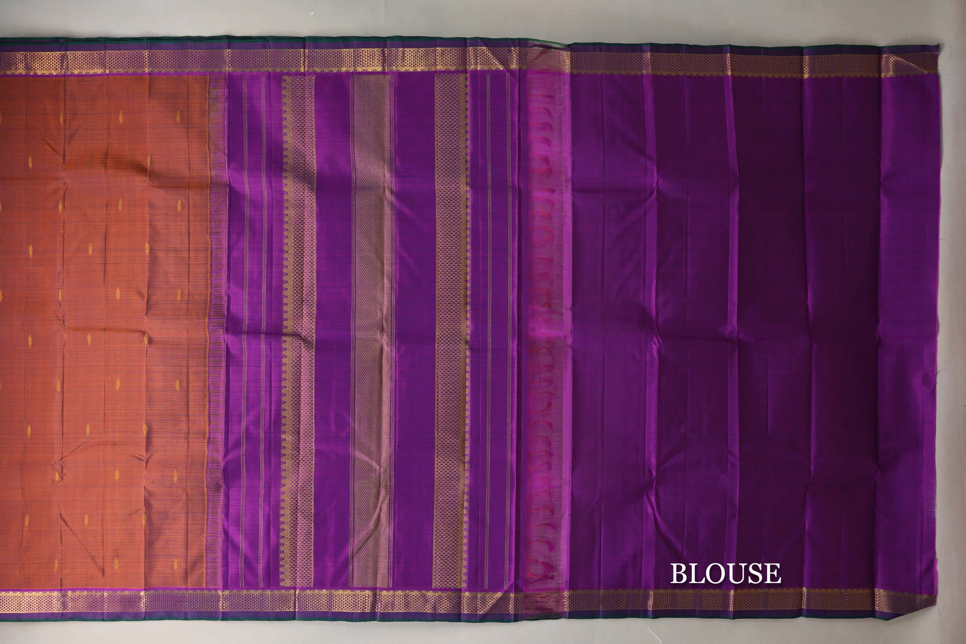 Dual Tone of Violet and Copper Brown Kanjivaram Silk Saree blouse