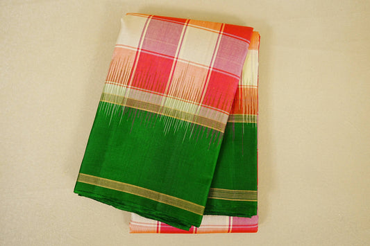 Folded Multi Color Checks Light Weight Kanchipuram Silk Saree