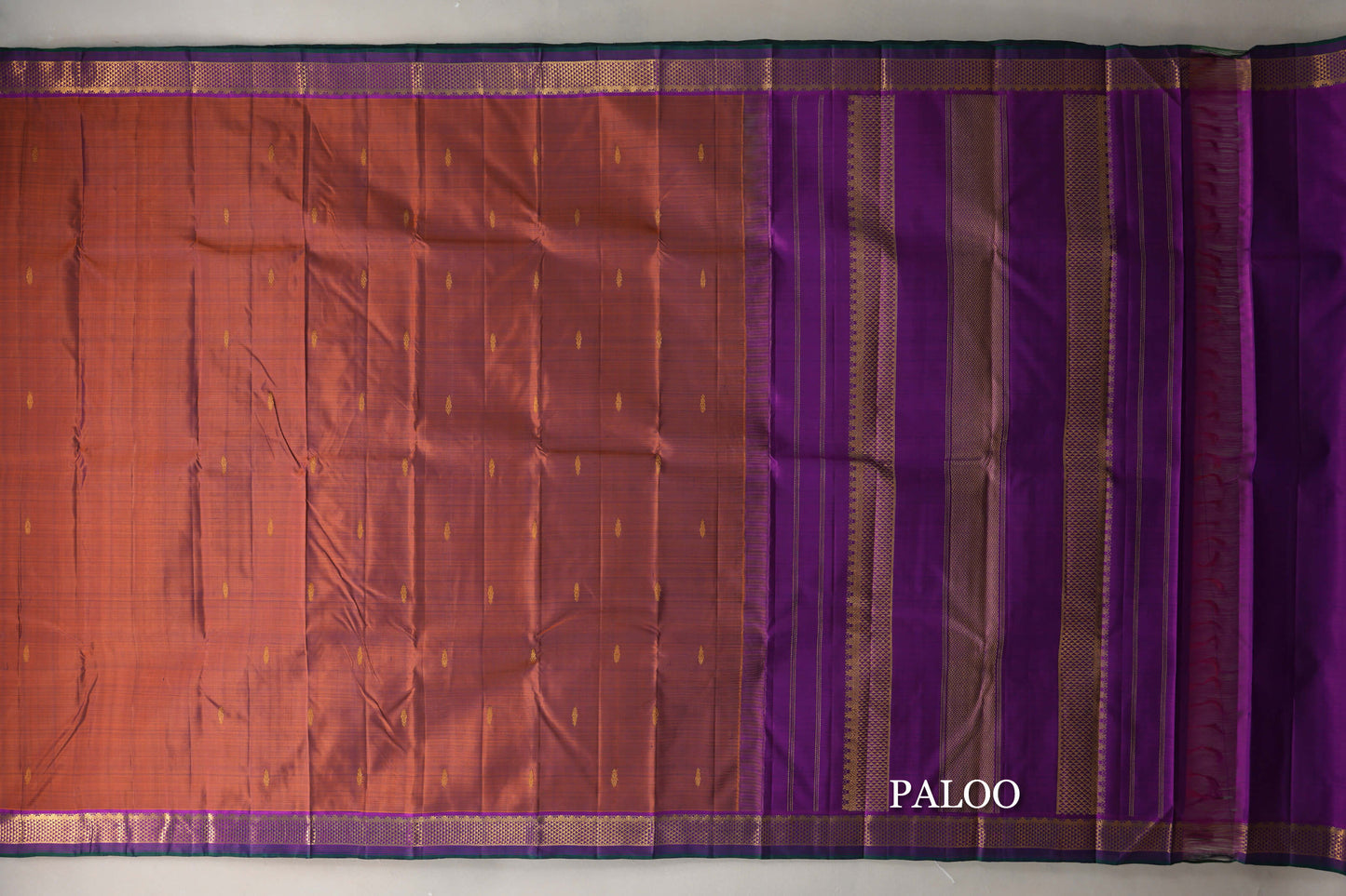 Dual Tone of Violet and Copper Brown Kanjivaram Silk Saree paloo