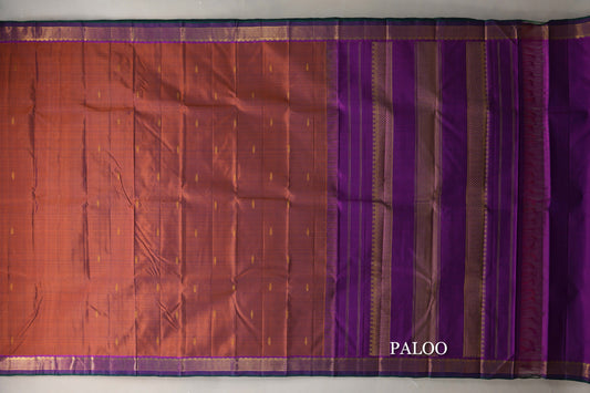 Dual Tone of Violet and Copper Brown Kanjivaram Silk Saree paloo