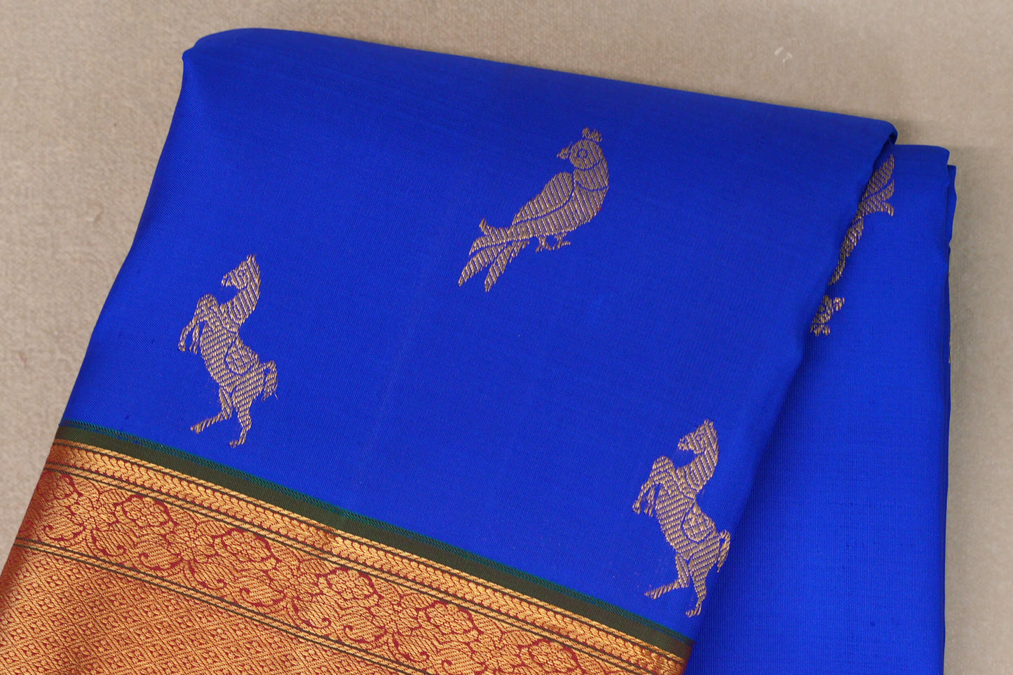 Bright Royal Blue Vintage Kanjivaram Silk Saree  body zoom