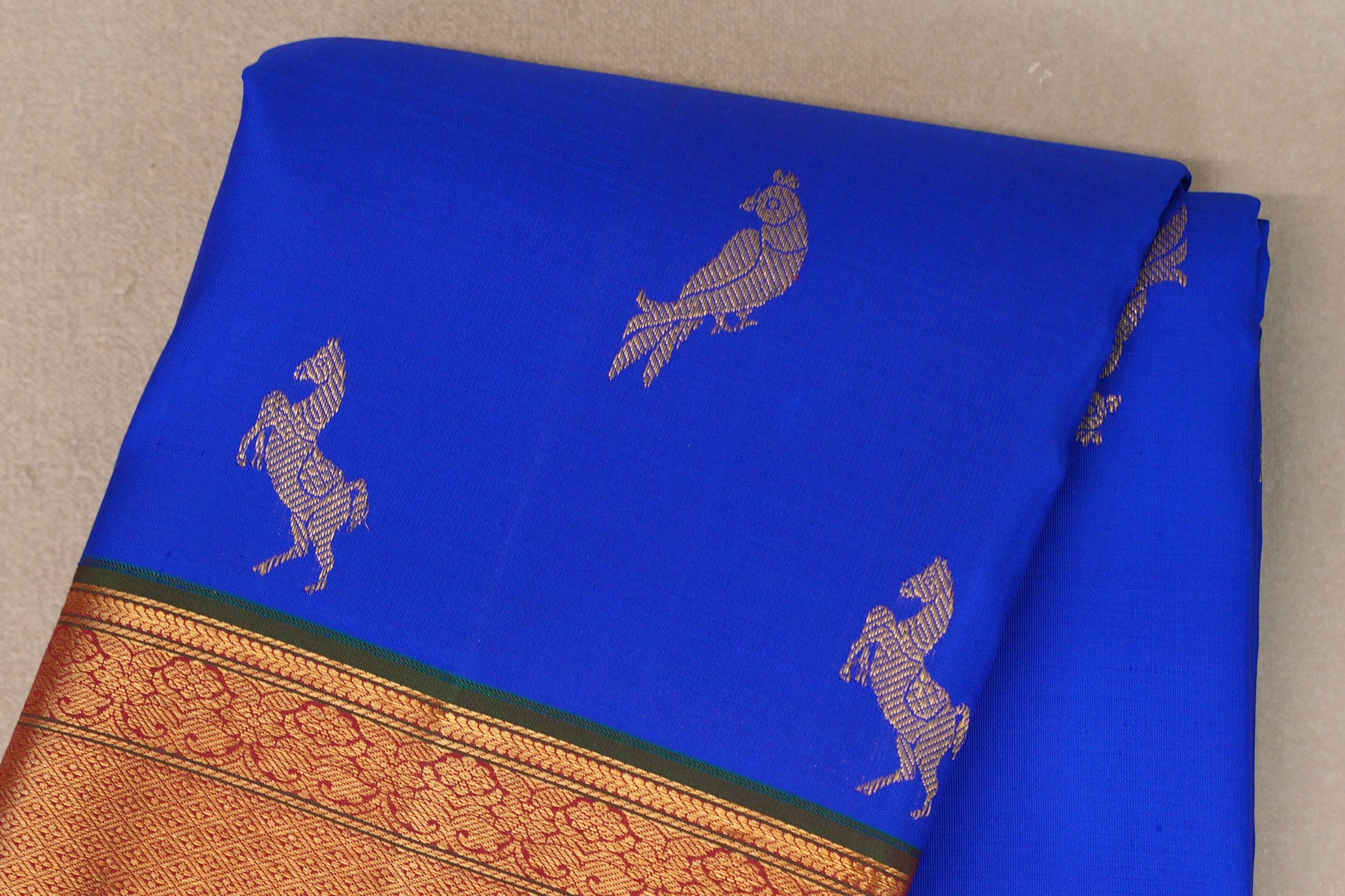 Bright Royal Blue Vintage Kanjivaram Silk Saree  body zoom