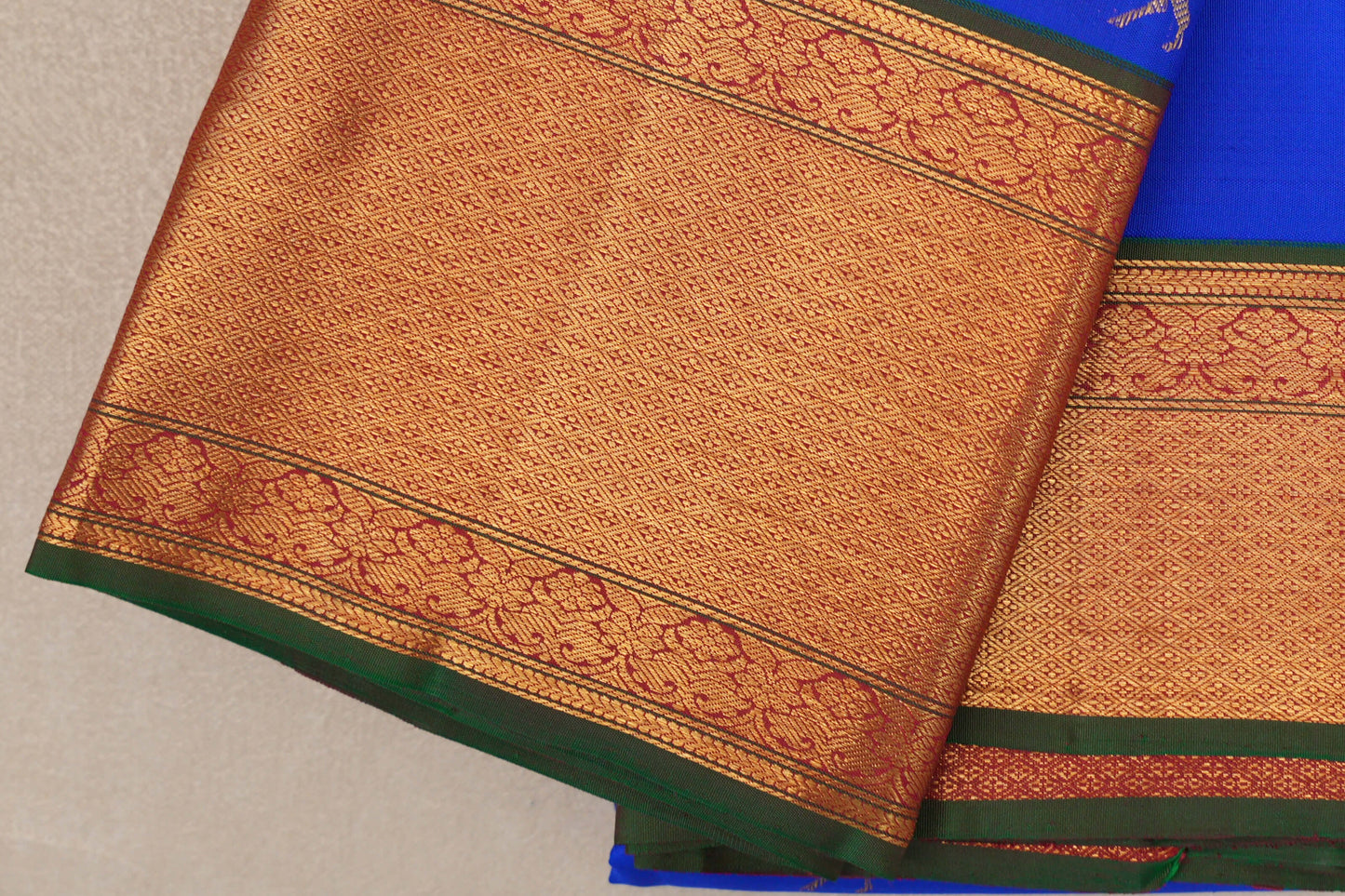 Bright Royal Blue Vintage Kanjivaram Silk Saree  border zoom