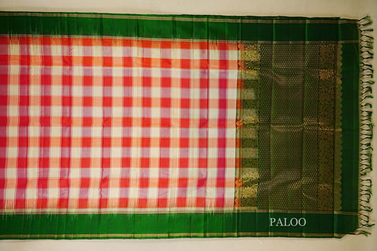 Multi Color Checks Light Weight Kanchipuram Silk Saree paloo