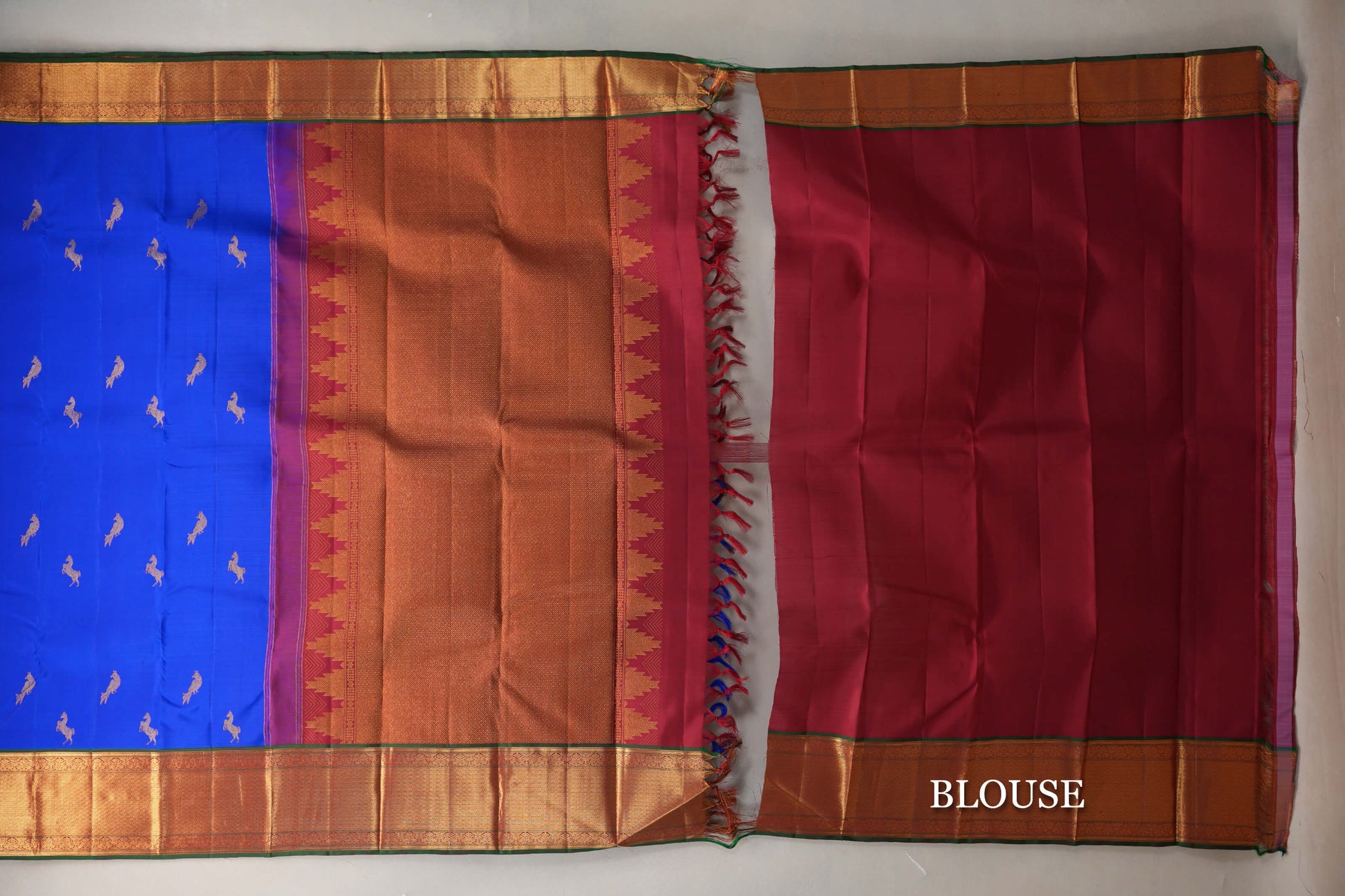 Bright Royal Blue Vintage Kanjivaram Silk Saree blouse