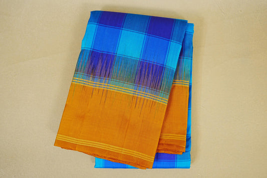 Folded Multi Color Checks Light Weight Kanchipuram Silk Saree
