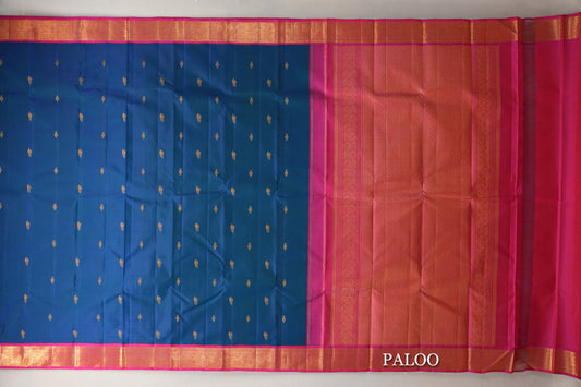 Peacock Blue Vintage Kanjivaram Silk Saree paloo