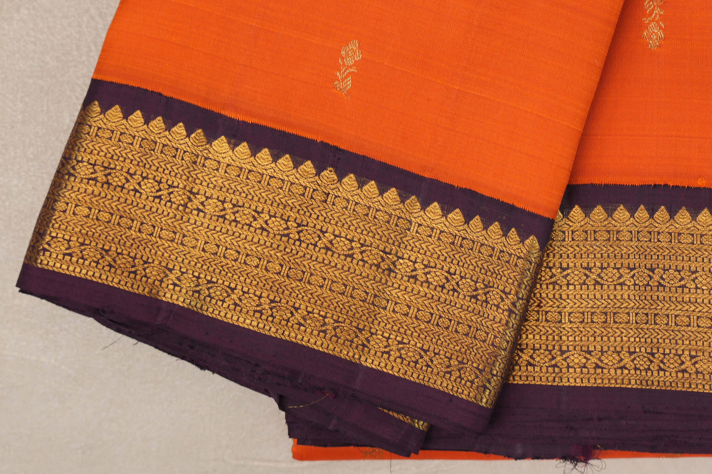 Bright Orange Vintage Kanjivaram Silk Saree border zoom