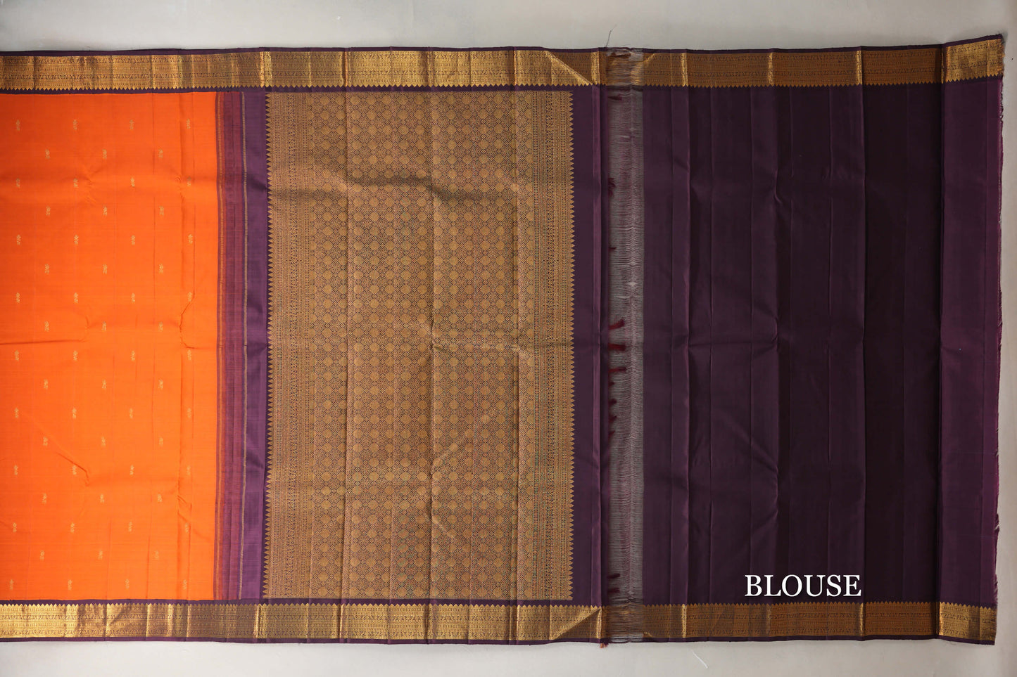 Bright Orange Vintage Kanjivaram Silk Saree blouse
