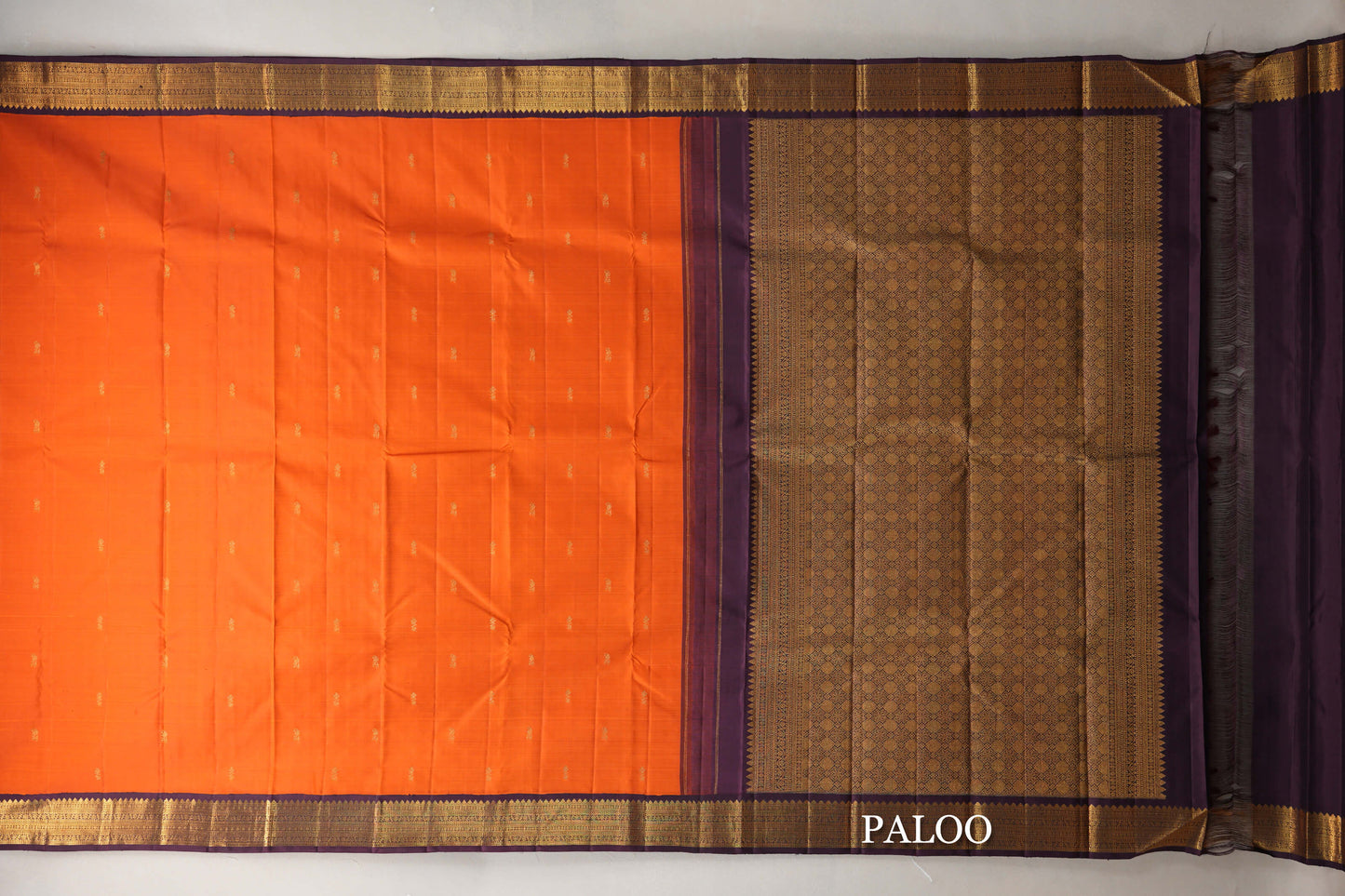 Bright Orange Vintage Kanjivaram Silk Saree paloo