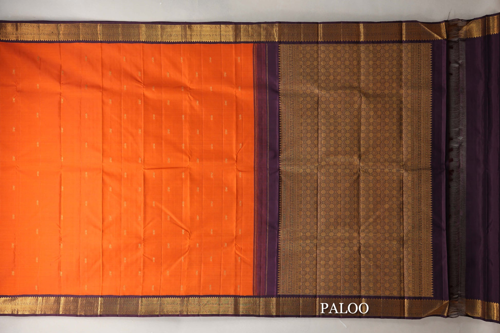 Bright Orange Vintage Kanjivaram Silk Saree paloo