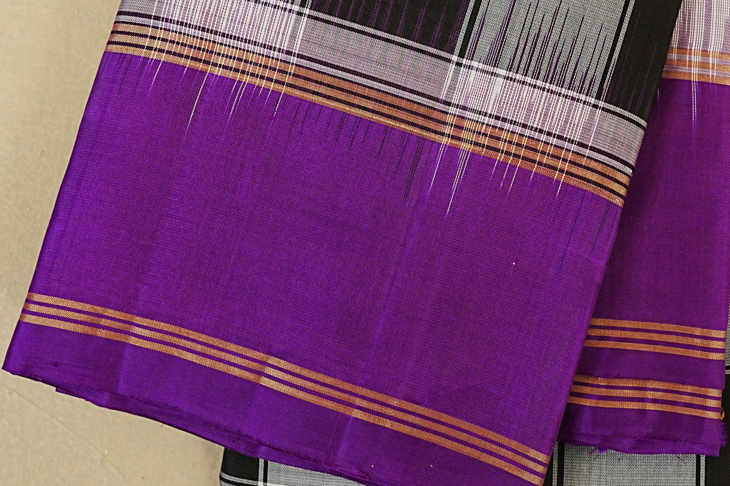Black and White Checks with Purple Borders Light Weight Kanchipuram Silk Saree by Shreenivas Silks PSSR018469