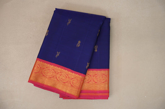 folded Deep Blue Vintage Kanjivaram Silk Saree