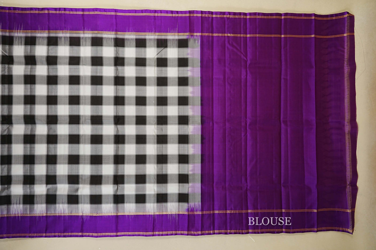 Black and White Checks  Light Weight Kanchipuram Silk Saree blouse