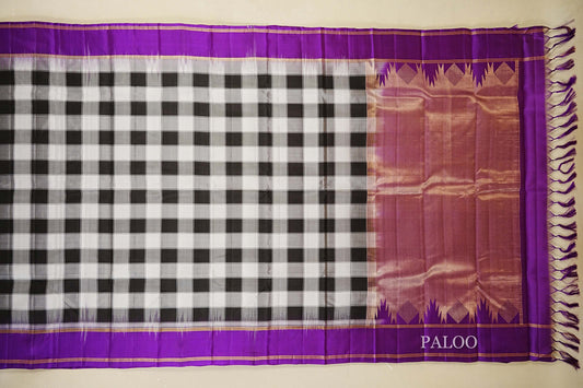 Black and White Checks  Light Weight Kanchipuram Silk Saree paloo