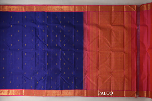 Deep Blue Vintage Kanjivaram Silk Saree paloo