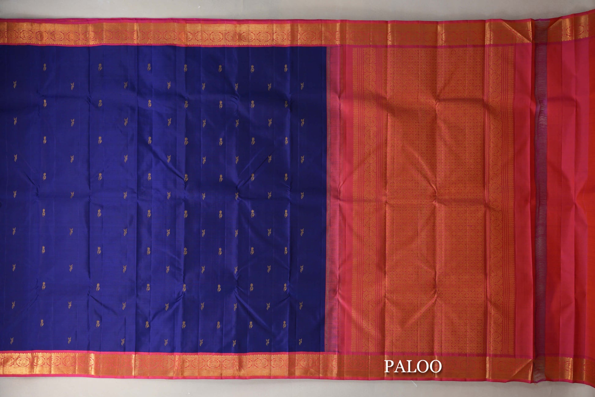 Deep Blue Vintage Kanjivaram Silk Saree paloo