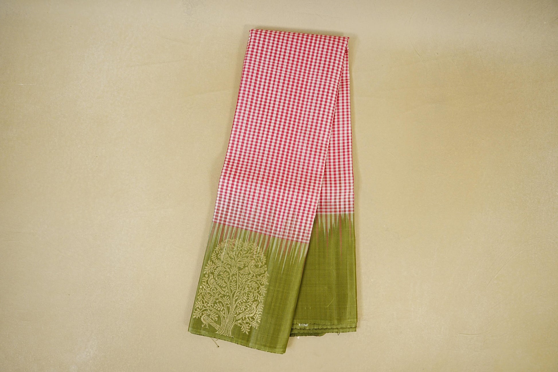 Pink and White Checks Light Weight Kanchipuram Silk Saree online 
