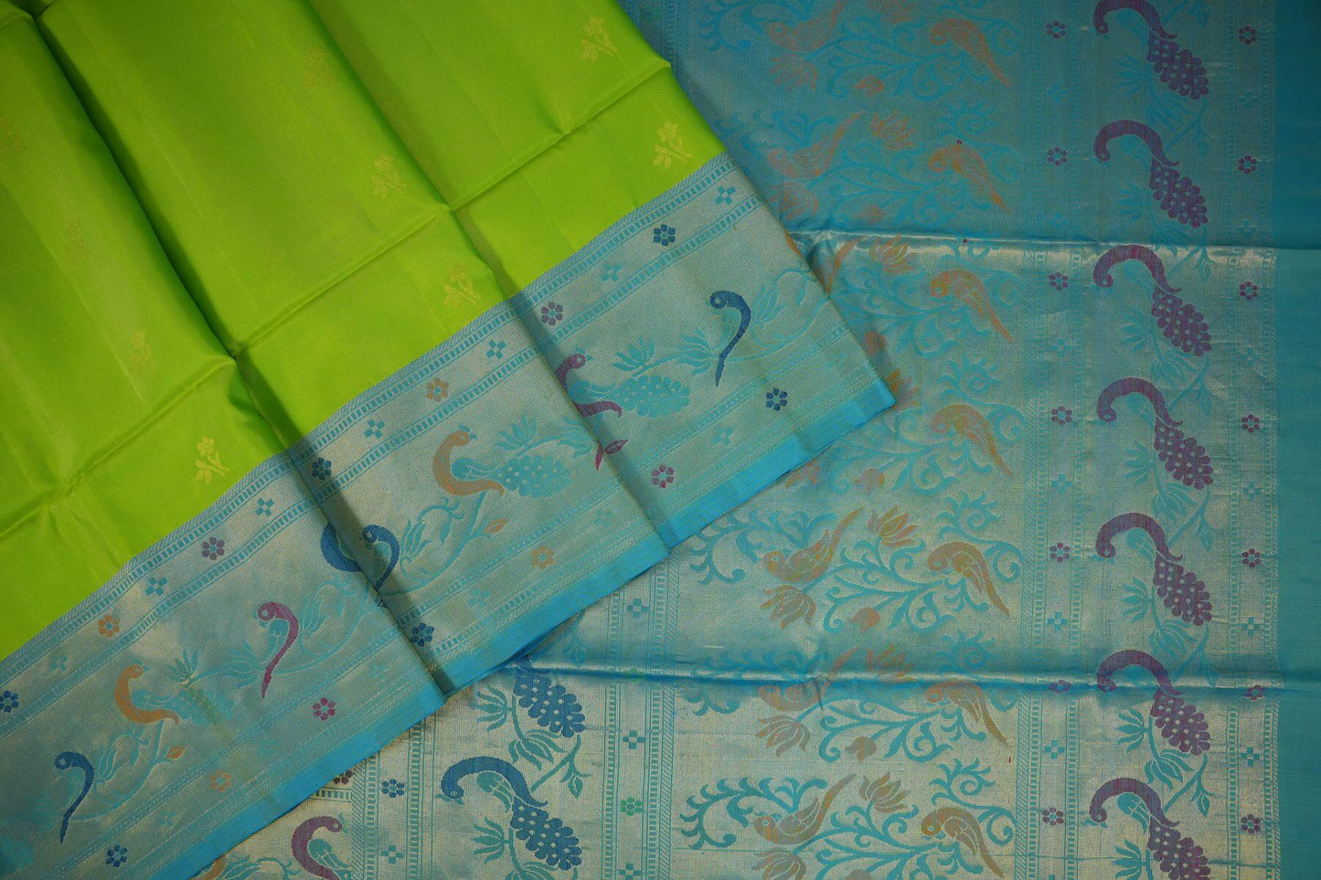 Parrot green soft silk saree