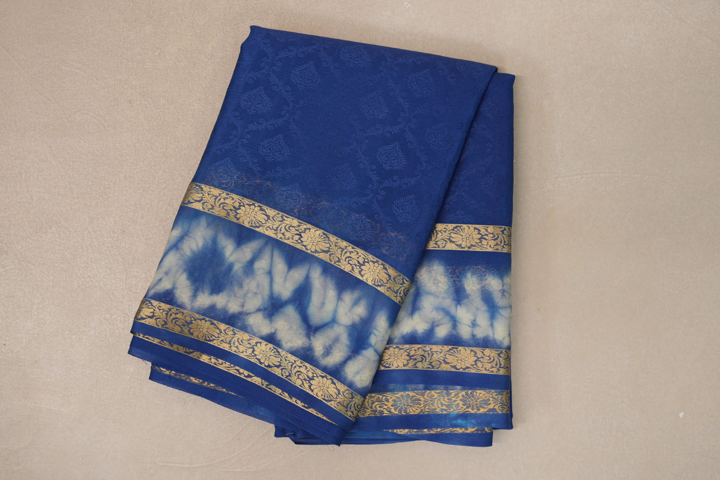 folded Ink Blue Mysore Silk Saree
