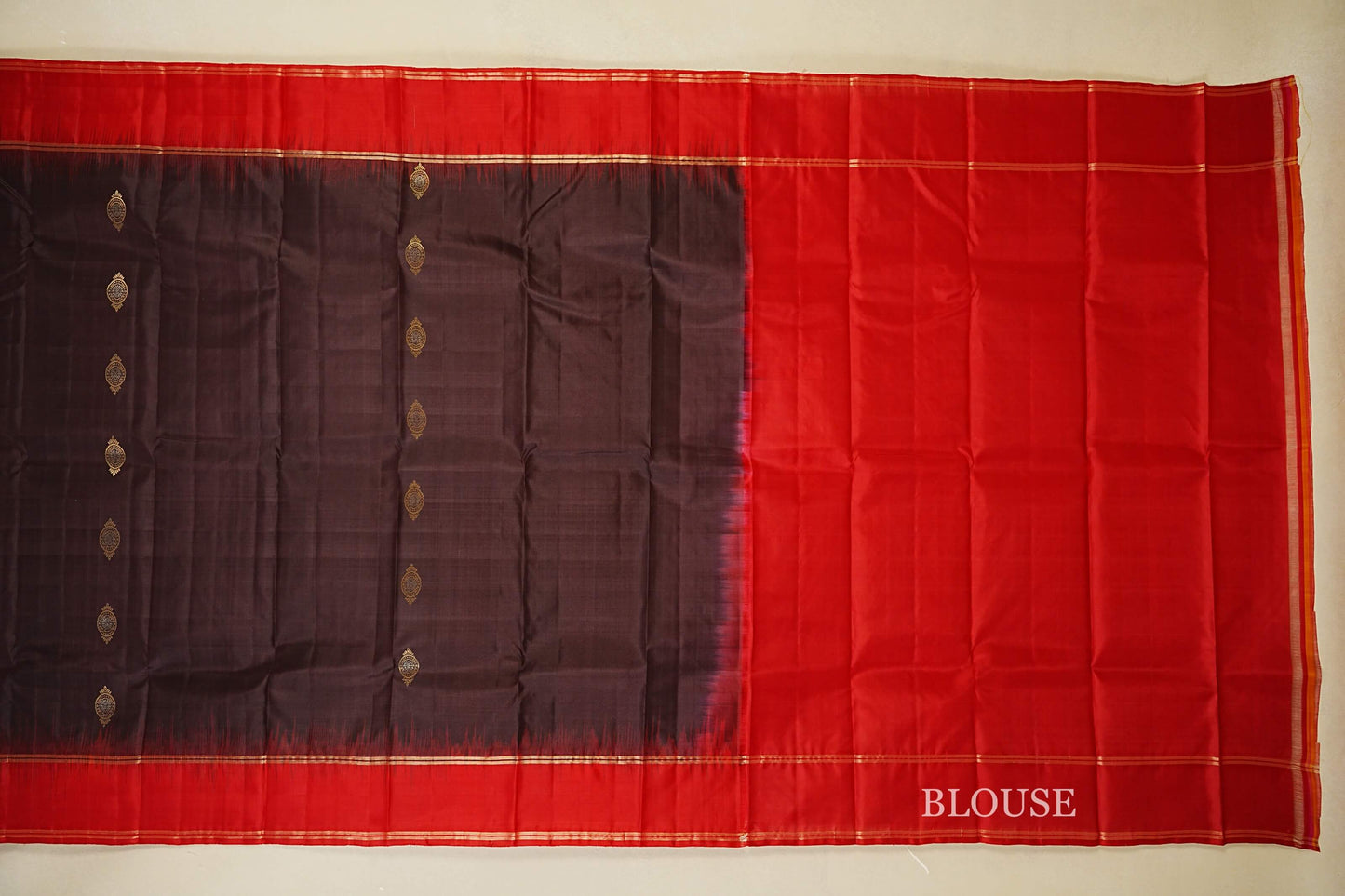 Dark Coffee Brown Light Weight Kanchipuram Silk Saree blouse