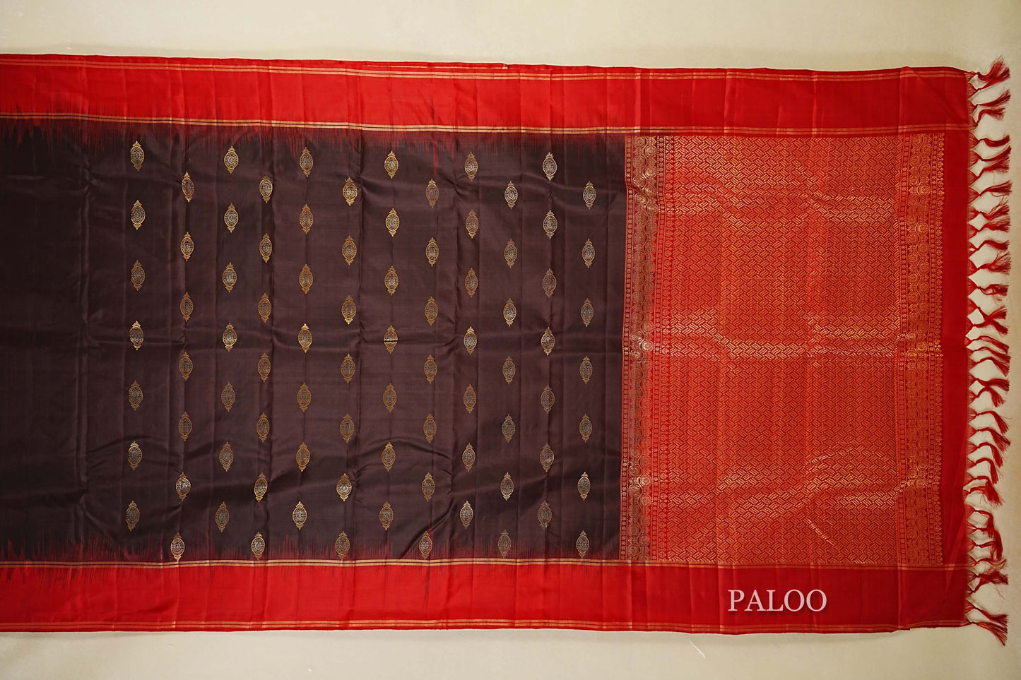 Dark Coffee Brown Light Weight Kanchipuram Silk Saree paloo