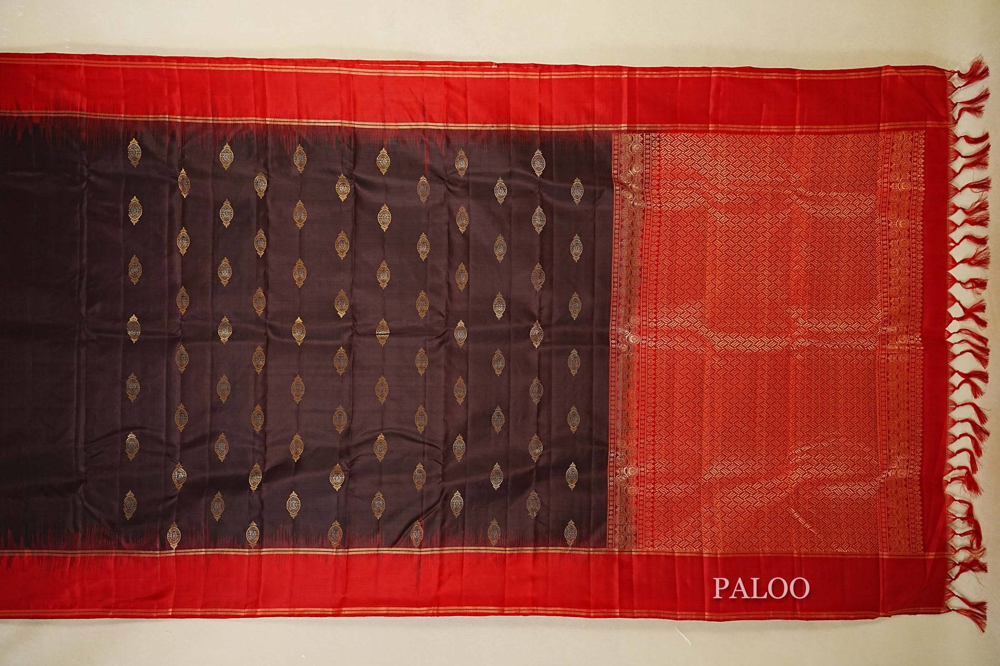 Dark Coffee Brown Light Weight Kanchipuram Silk Saree paloo