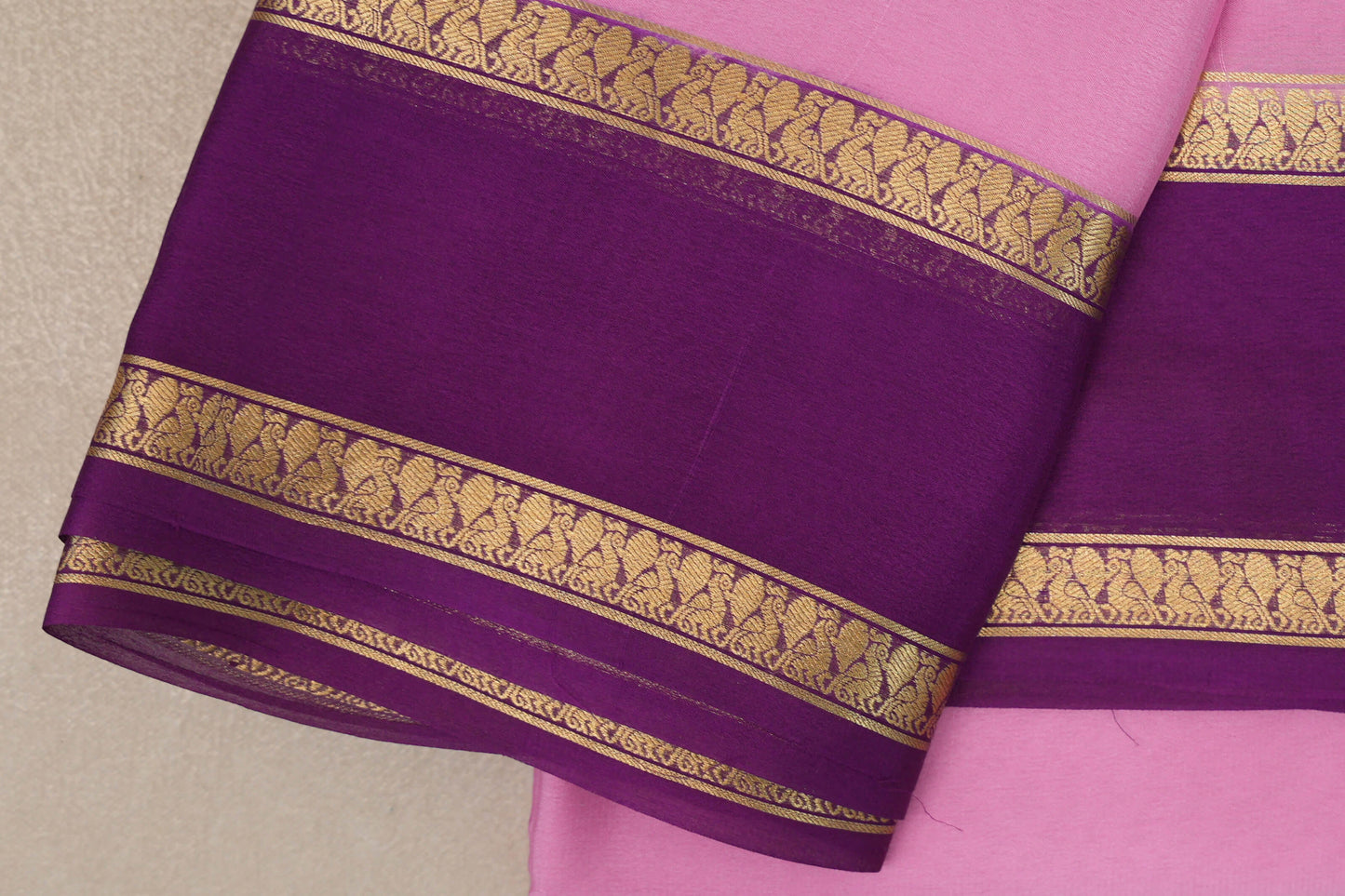 Light Rose Pink Mysore Silk Saree border zoom
