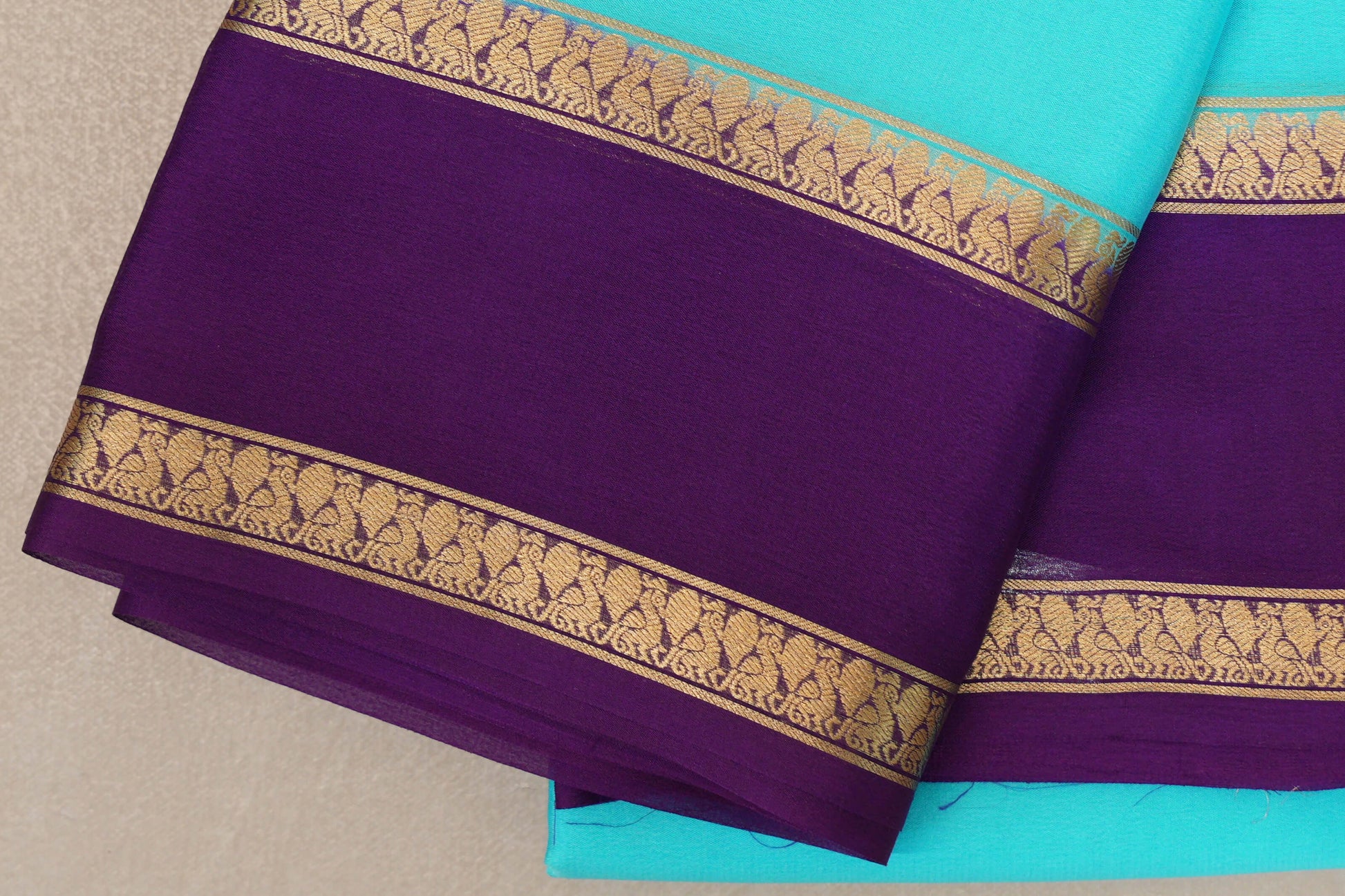 Aqua Blue Mysore Silk Saree border zoom