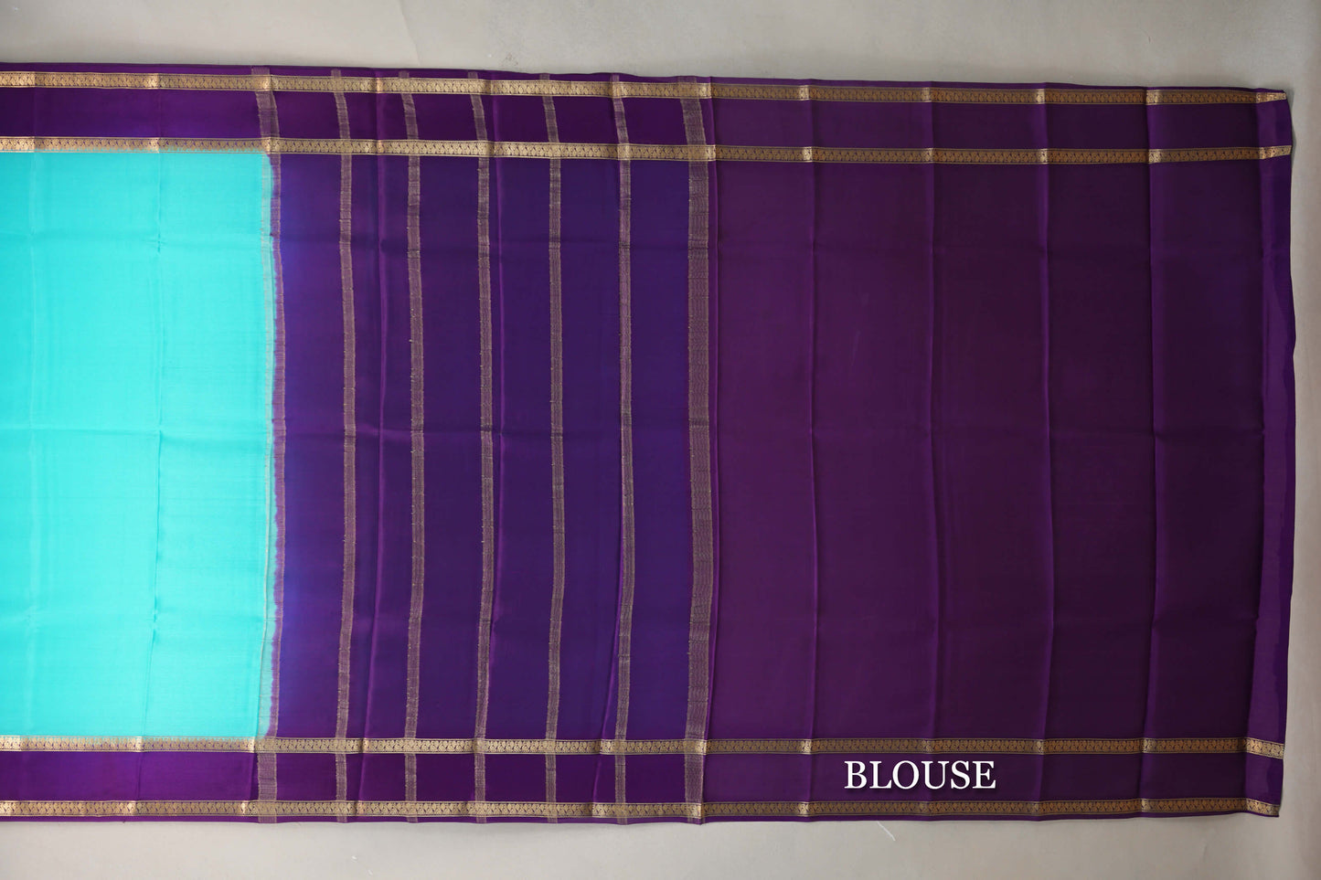 Aqua Blue with Deep Purple Borders Mysore Silk Saree by Shreenivas Silks PSSR019609